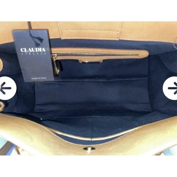 Claudia Firenze Genuine Italian Caramel Leather Tote Handbag Purse New - Picture 9 of 11